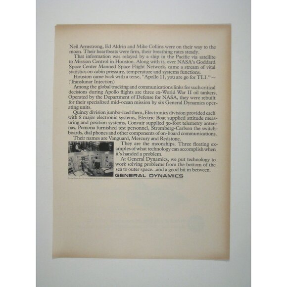 General Dynamics 1960s Apollo 11 Space Program Vintage Print AD 1960s NASA